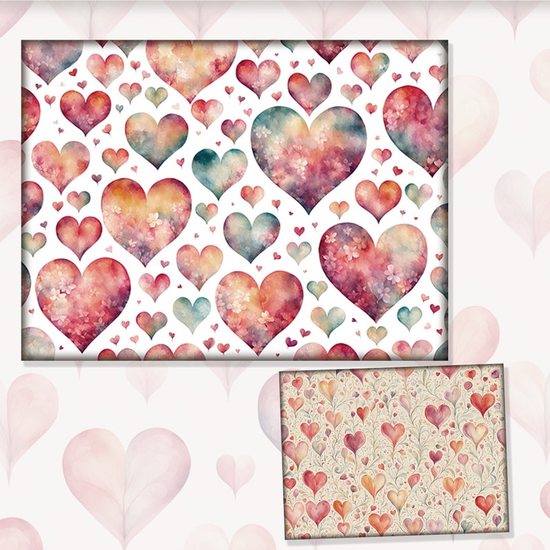 Vintage Hearts Background Printable Art Pack for Junk Journals, Card ...