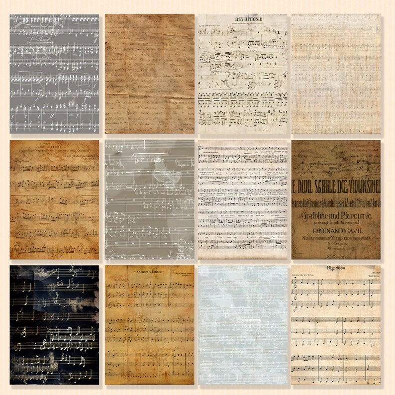 Vintage Music Paper Craft Paper Pack, 12page Digital Craft Paper