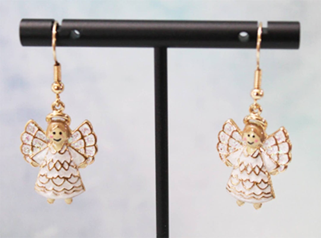 Cute Christmas Angel Drop Earrings Etsy
