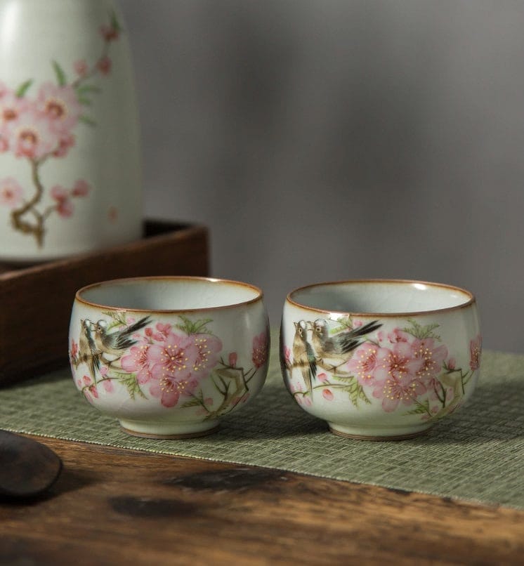 Gohobi Hand-painted Rabbit Pink Travel Tea Set