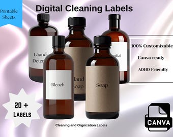 Cleaning Labels Sticker Bundle | Laundry Room & Cleaning Supply Stickers | Minimalist Home Organization | Digital Download