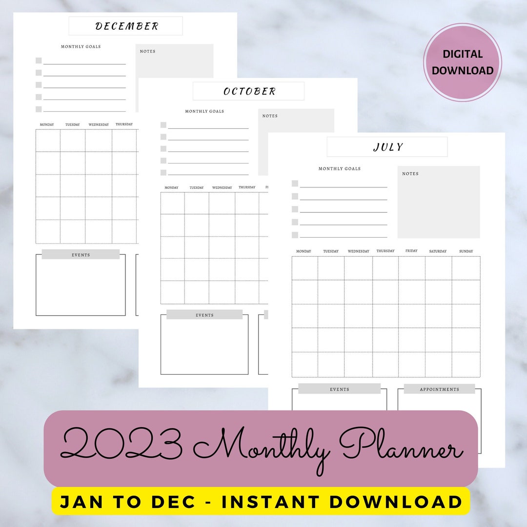 2023 Calendar Printable Monthly Planner - Minimalist Monthly Planner