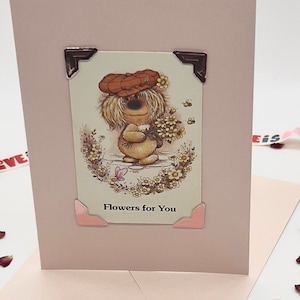 Vintage Keepsake Woofits Playing Card 'Flowers For You' - Tarjeta ideal para aniversario o pensando en ti