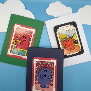 Mr Men Vintage Playing Cards Tarjeta de felicitación BBC Children's TV Roger Hargreaves Mr Happy Mr Bump Mr Strong Mr Tickle Mr Silly