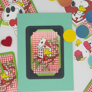 Woodstock Peanuts Kaartenhuis Wenskaart Vintage speelkaart Verjaardag Huis Verhuizing Huisopwarmingskaart