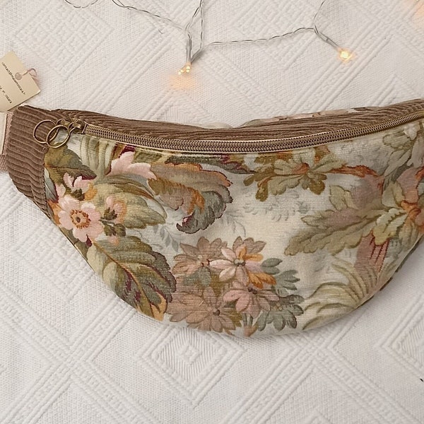 Belt bag - brown floral velvet - Unique piece
