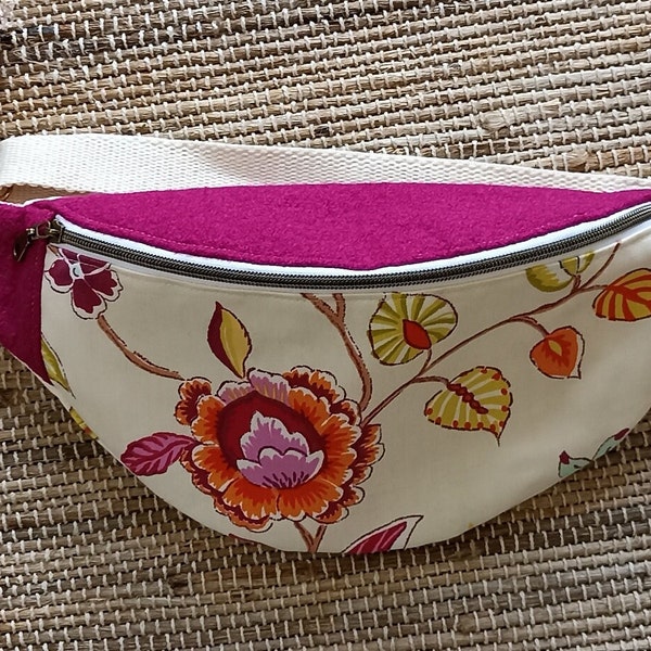 Sac banane - Fleurs orangées et fushia - Pièce unique