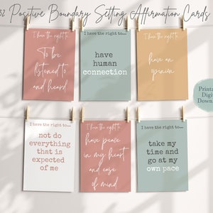 Tarjetas de afirmación para establecer límites y autocompasión imprimible CBT Pocket Card Deck Descarga digital instantánea Tengo derecho a