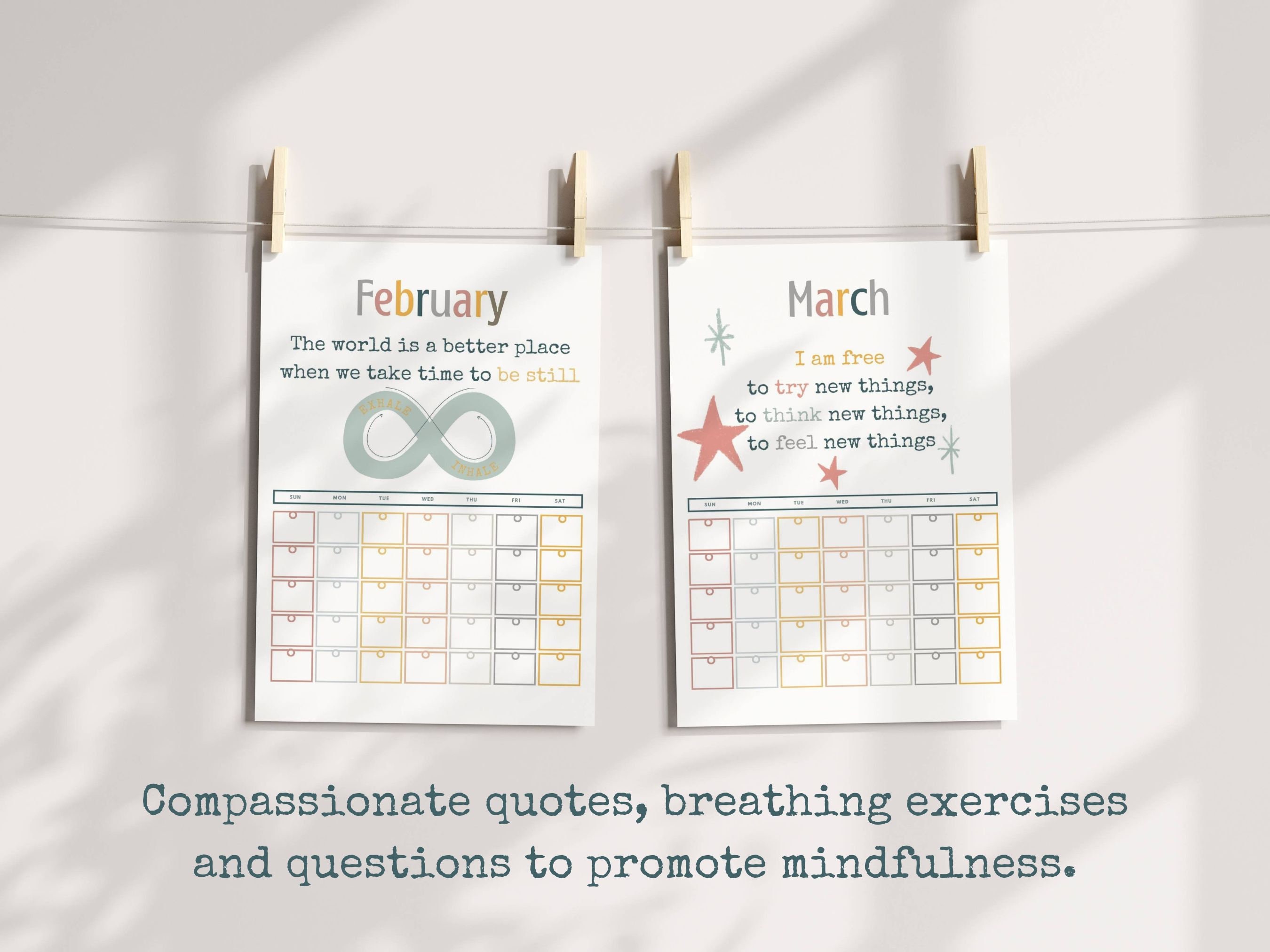 Mindfulness Calendar: Breathing Techniques & Compassionate Quotes ...