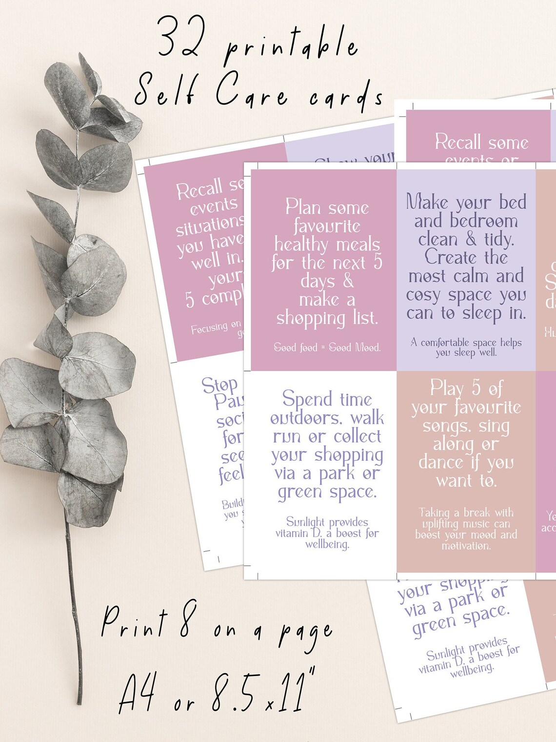 Self Care Cards 32 Activities, Printable Flash Cards, Wellbeing Pocket Card Deck, Easy Self Care ...