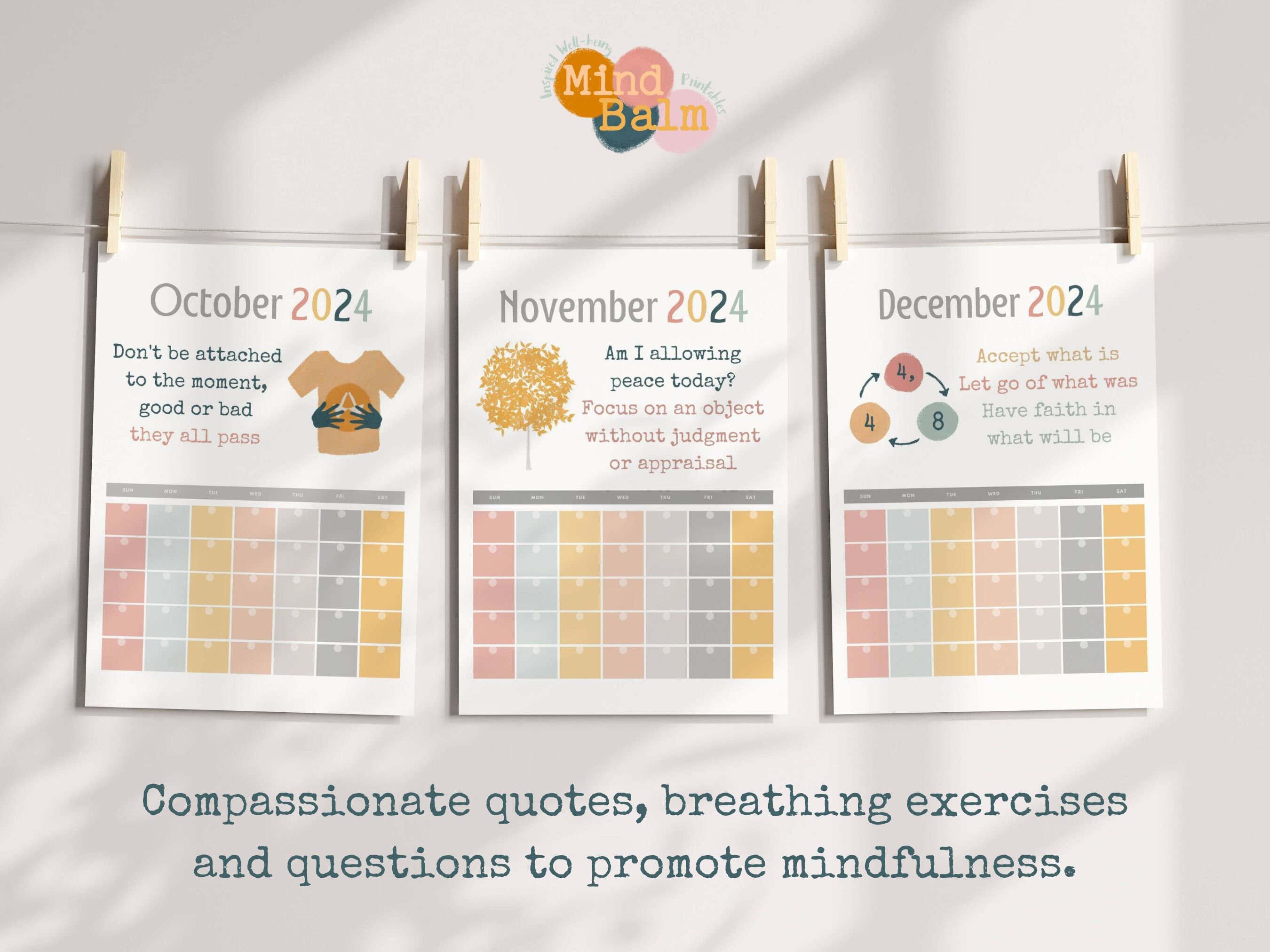 Mindfulness Calendar 2024 Affirmations Self Compassion Breathing