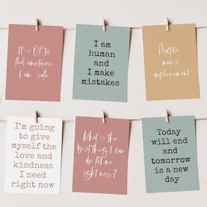 Tarjetas de afirmación de autocompasión, tarjetas flash de amor propio, cubierta de tarjeta de bolsillo CBT imprimible, descarga digital instantánea.