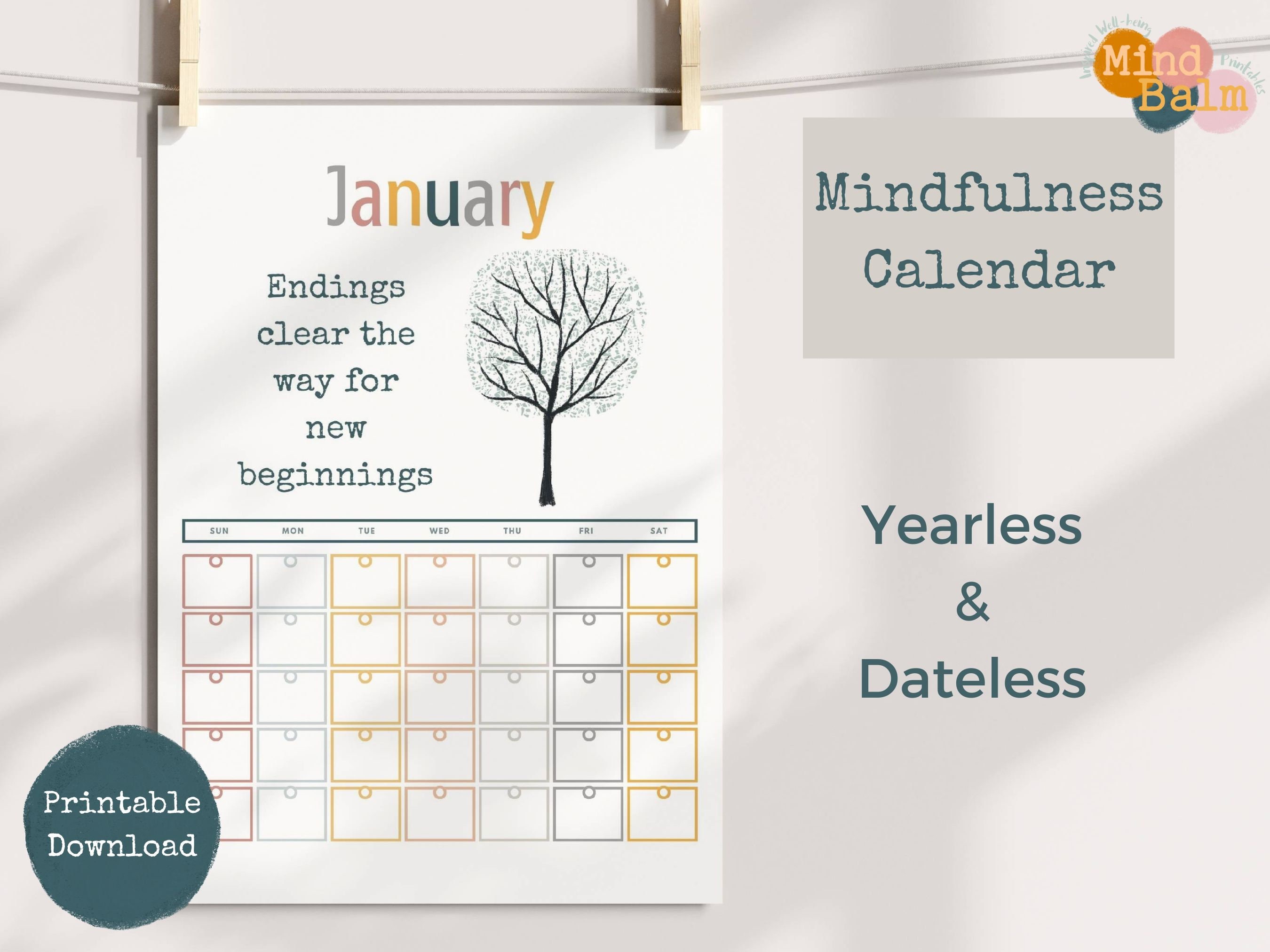 Mindfulness Calendar: Breathing Techniques & Compassionate Quotes ...