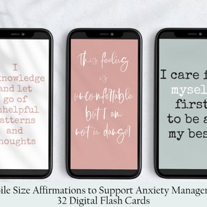 Tarjetas de afirmación de ansiedad Tarjetas flash de declaración positiva digital Manejo de ansiedad CBT Pocket Afirmation Card Deck Descarga instantánea.