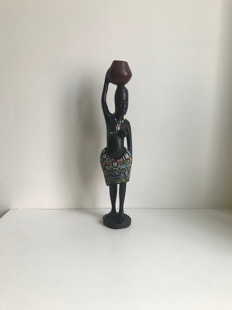 Beautiful Vintage AFRICAN ART Handmade Wood and Bead Work Woman