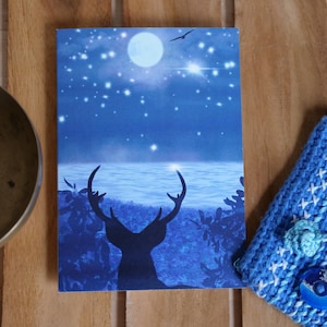 Kunstkarte / Klappkarte - Grußkarte "Deer in the Mist" + Recycling-Briefumschlag