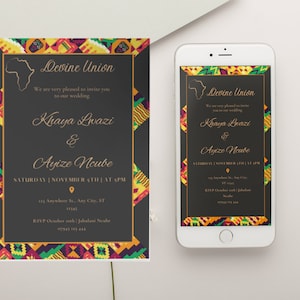 Invitación de estilo africano imprimible, Invitación de boda Kente, Boda afrocéntrica, Boda africana Kente Wedding, Plantilla editable