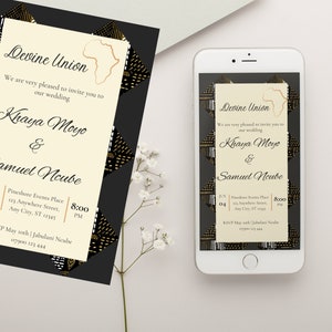 Printable African Style Invitation, African print Wedding Invitation, Afrocentric Wedding, African Wedding, Editable Template, Mud cloth