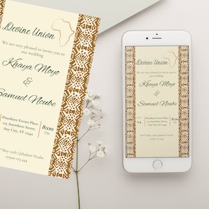 Printable African Style Invitation, African print Wedding Invitation, Afrocentric Wedding, African Wedding, Editable Template, Mud cloth