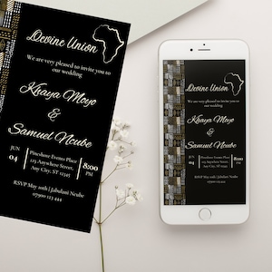 Printable African Style Invitation, African print Wedding Invitation, Afrocentric Wedding, African Wedding, Editable Template, Mud cloth