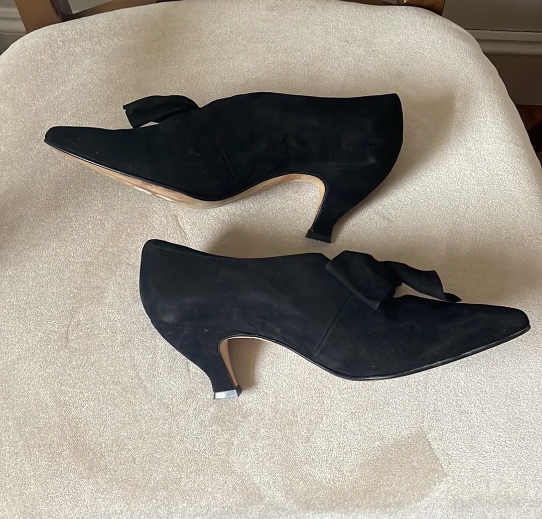 Black Suede Kitten Heel via Spiga Ankle Boots With Bow - Etsy
