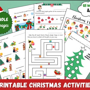 Hojas de trabajo navideñas para niños/ Páginas para colorear navideñas/ Imprimibles preescolares/ Educación en el hogar/ Actividades de invierno/ Paquete navideño.
