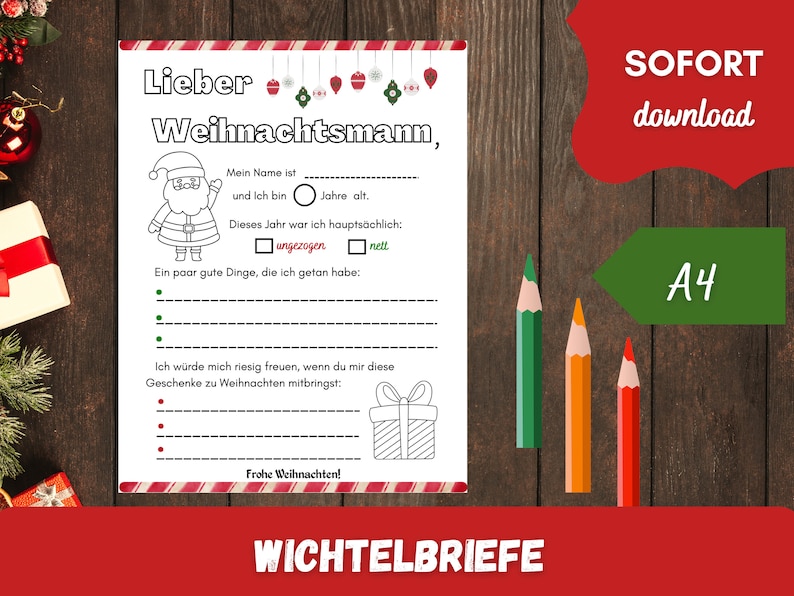 Wichtelbriefe Zum Ausdrucken DIY Vorlage Set Weihnachtsmann