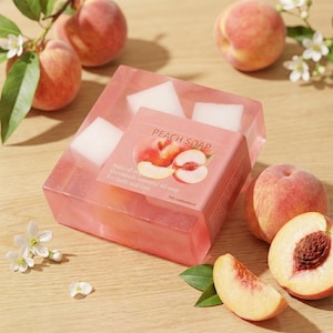 Handmade Peach Essential Oil Soap - Organic Pink Moisturizing Facial & Body Bar - Aesthetic Fruit Soap Gift for Her - Brightening Skincare
