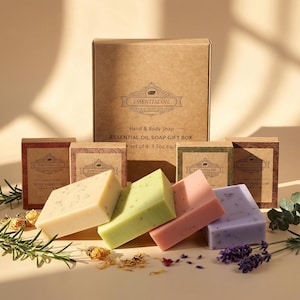 Handmade Organic Essential Oil Soap Gift Set - 4 Pack Natural Glycerin Moisturizing Bars for Sensitive Skin - Luxury Spa Gift for Her, Mom