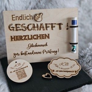 Karte aus Holz Geldgeschenk Wunscherfüller, zur bestandenen Prüfung personalisierbar verschiedene Motive