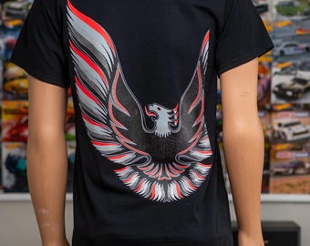 Asymmetrical Trans AM bird/Script Tee Shirt - (Red) - Handmade