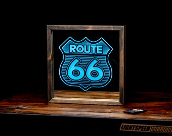 Route 66 Neon Mirror - Hot Rod - Interstate Sign