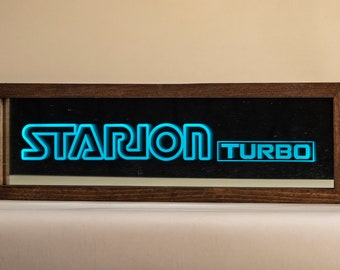 Mitsubishi Starion Turbo Neon Mirror, DSM, badge, script