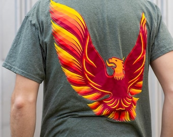 Asymmetrical Trans AM bird/Script Tee Shirt - Handmade