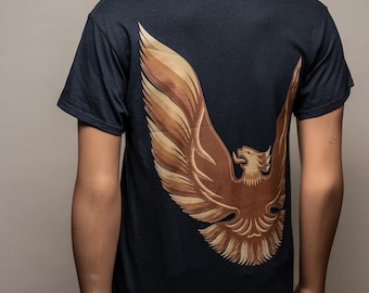 T-shirt asymétrique Trans AM bird/Script - (Doré) - Fait main