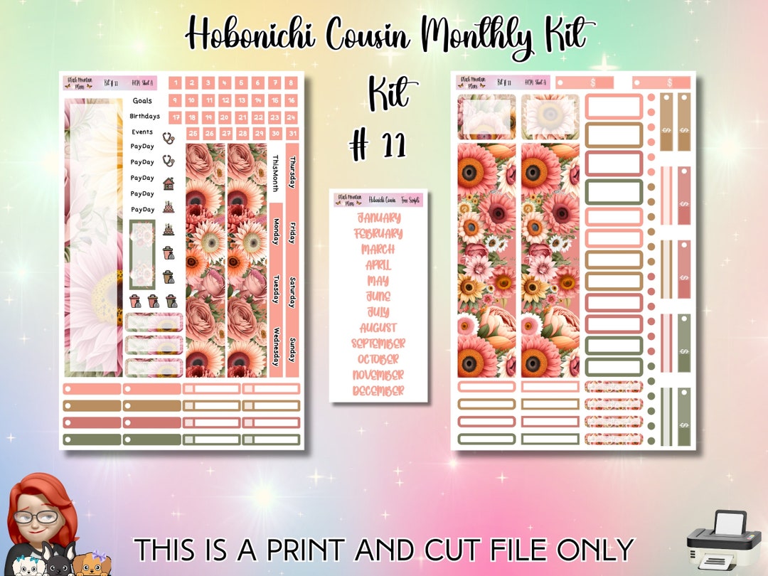 Hobonichi Cousin Monthly Printable Sticker Kit KIT 11 Hobonichi Print ...