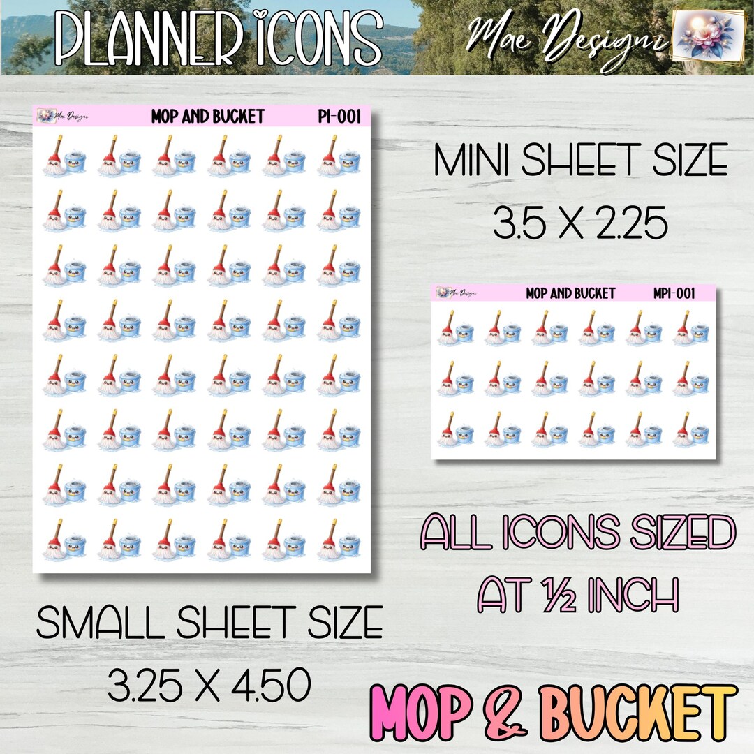 MOP & BUCKET || Kawaii Planner Icon Stickers || Deco and Functional ...
