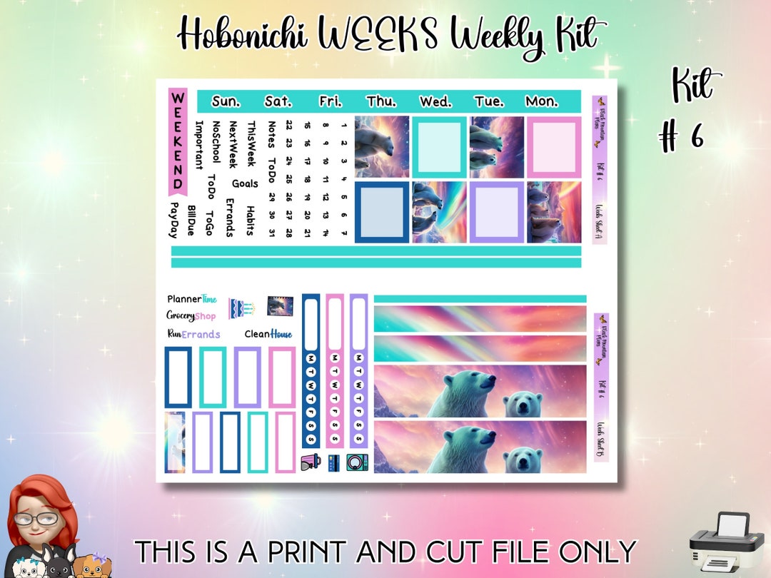 Hobonichi Weeks Weekly Printable Sticker Kit KIT 6 Hobonichi Print and ...