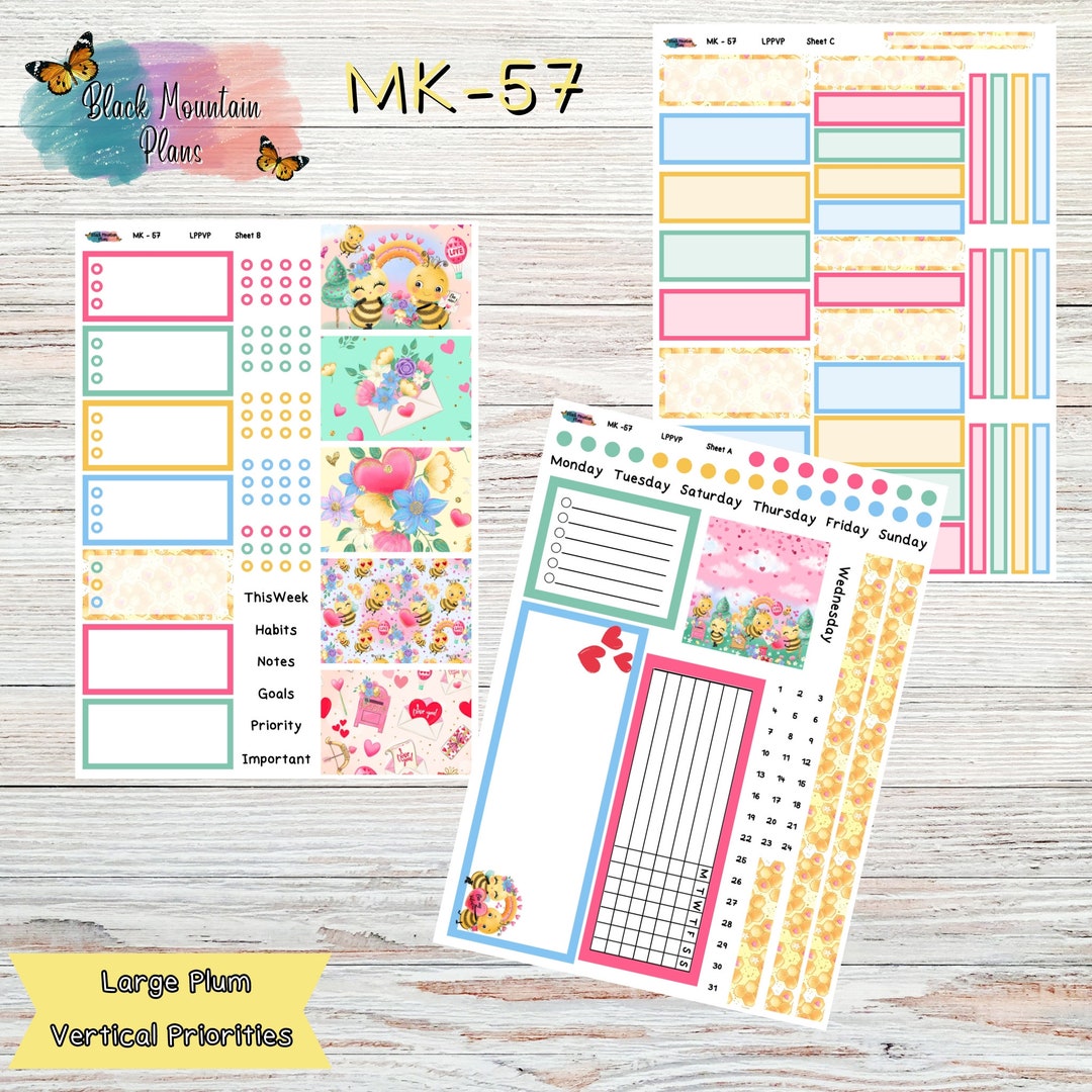 LARGE PLUM Vertical Priorities Kit 57 Be Mine Large Plum Paper Weekly