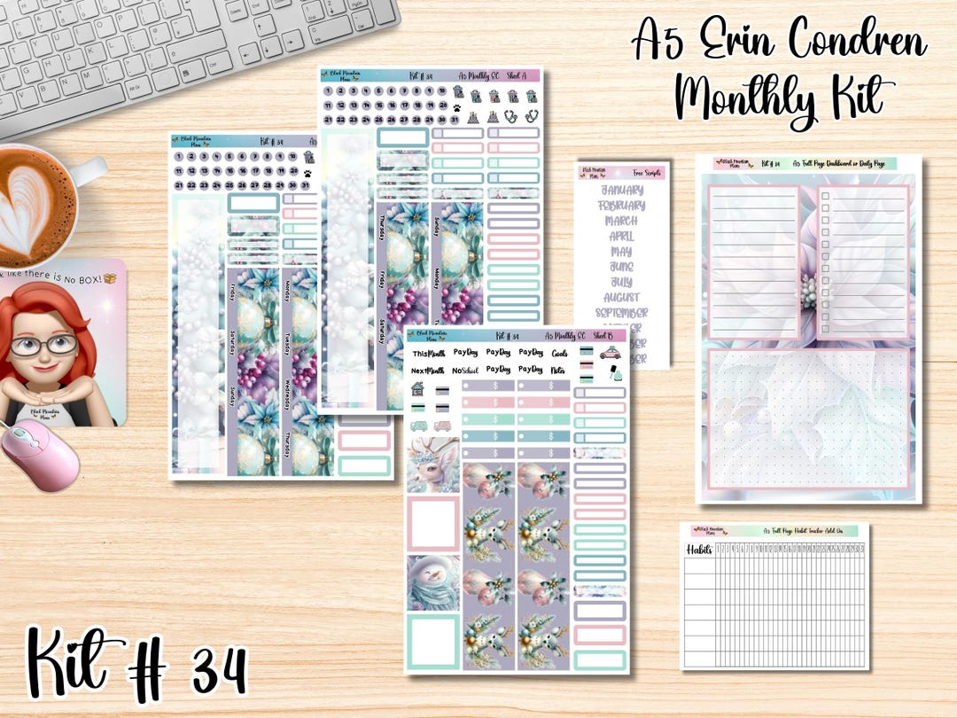 Kit 34 A5 Erin Condren Monthly Planner Sticker Kit - Etsy