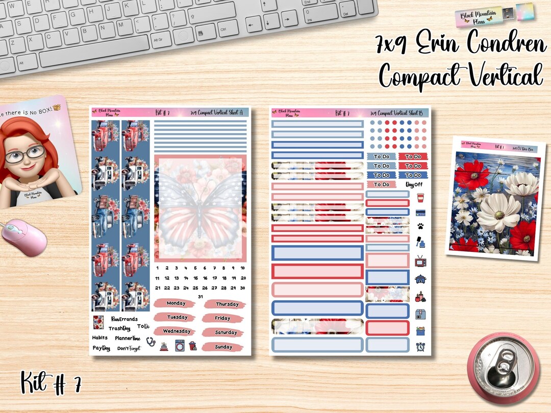 Kit 7 7x9 Erin Condren Compact Vertical Planner Sticker Kit - Etsy