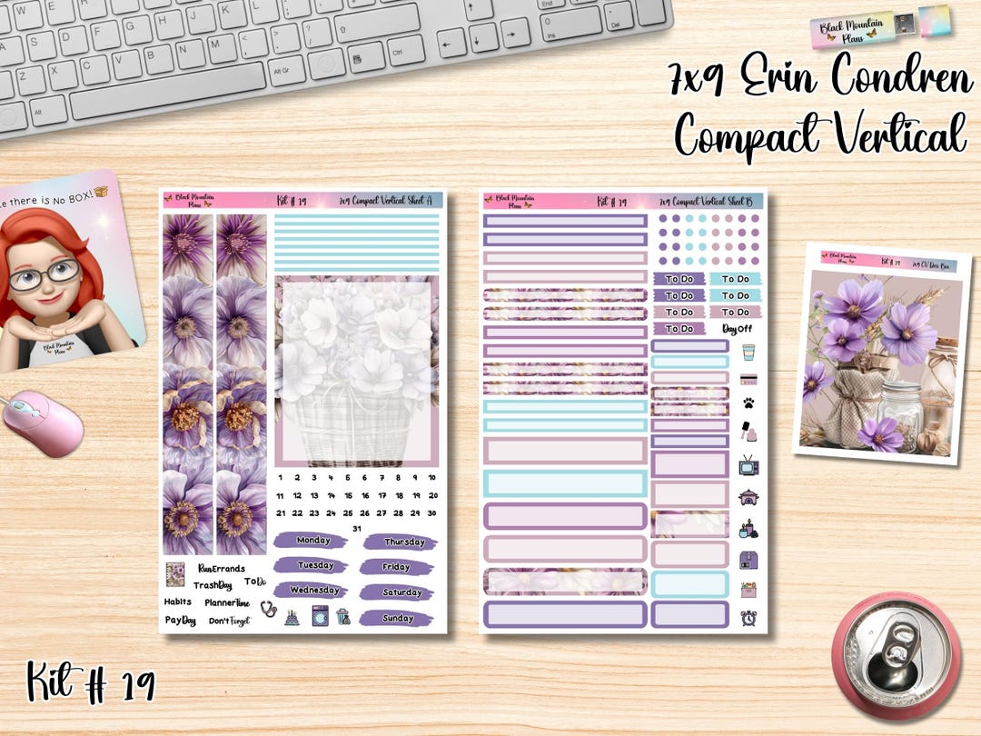 Kit 19 7x9 Erin Condren Compact Vertical Planner Sticker Kit - Etsy
