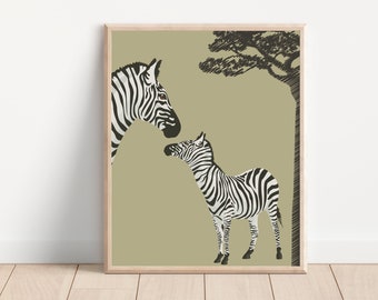 Baby Zebra Wall Art, Sage Green, Grey, Modern PRINTABLE Wall Art, DIGITAL DOWNLOAD