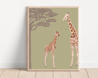 Baby Giraffe Wall Art, Sage Green, Grey, Modern PRINTABLE Wall Art, DIGITAL DOWNLOAD