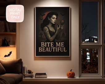 Gothic Vampire Woman Art Print: Spooky Halloween Decor (Digital Download)