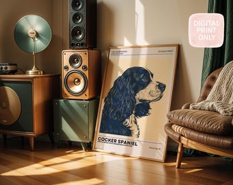 Cocker Spaniel Dog Art Print | Modern Minimalist Line Drawing | The Companion Collection | Pet Wall Art for Dog Lovers |