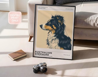 Australian Shepherd Wall Art | Digital Dog Print | Aussie Shepherd Portrait | Modern Pet Decor | Dog Lover Gift | Digital Download