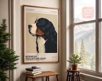 Arte mural de perro de montaña bernés / Impresión digital de perro / Retrato de mascota gigante y gentil / Regalo para amantes de los perros / Decoración moderna para el hogar / Descarga instantánea