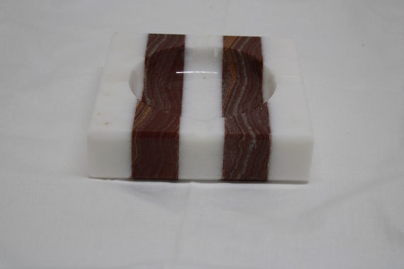 Red and white color 2 color marble ashtray real marble and handmade free shipping