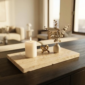Handmade Beige Travertine Catchall Tray: Coffee Table Decor